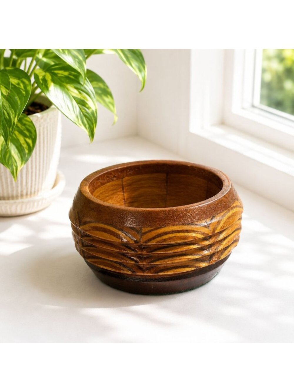 Vintage Hand-Carved Wooden Bowl Sculptural Organic Wood Catchall & Coffee Table